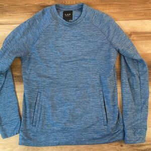 01.Algo Performance Mens Medium Blue Space Dye Raglan Crewneck Sweatshirt Pocket